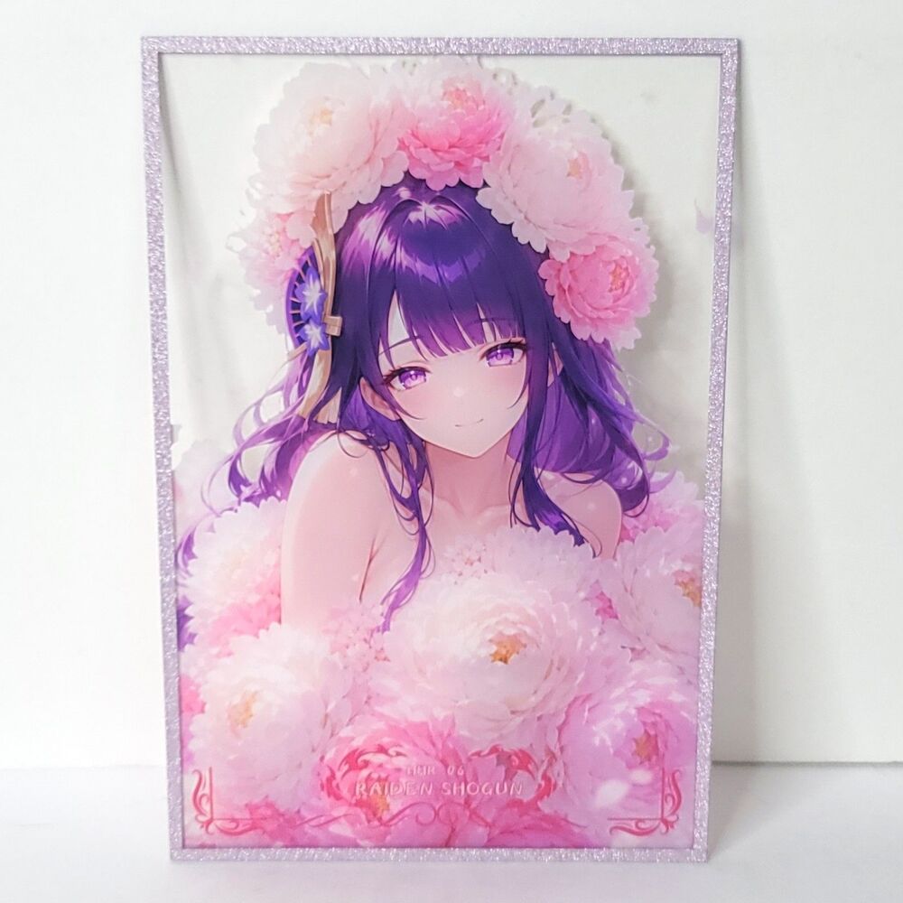 Raiden Pink Roses Holo Clear Waifu Card Anime Girl Wall Art Oversized Board A5